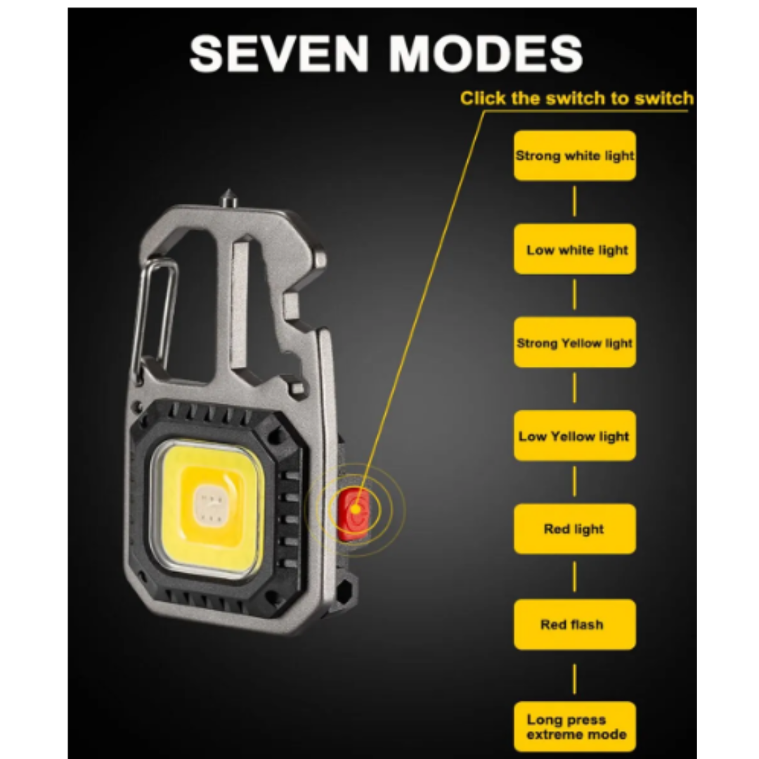 LED Portable Keychain Flashlight Outdoor Camping COB Work Light Emergency Lighting With Window Hammer Bottle Opener Lamp