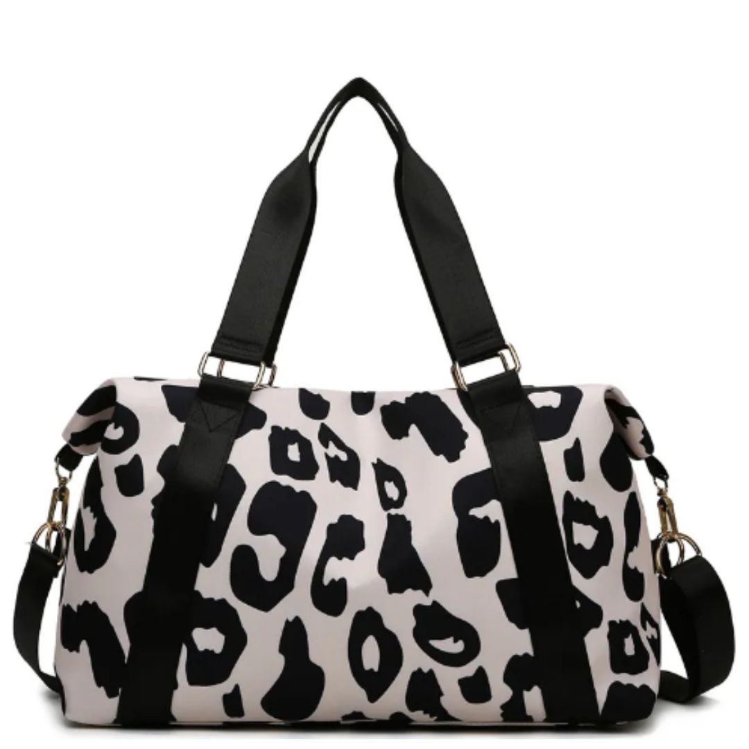 Black and white leopard print ladies travel duffel bag
