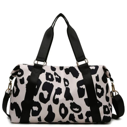 Black and white leopard print ladies travel duffel bag