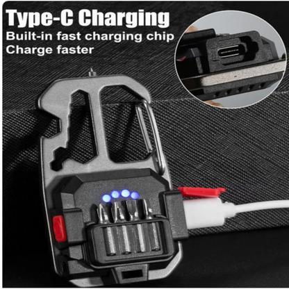 LED Portable Keychain Flashlight Outdoor Camping COB Work Light Emergency Lighting With Window Hammer Bottle Opener Lamp