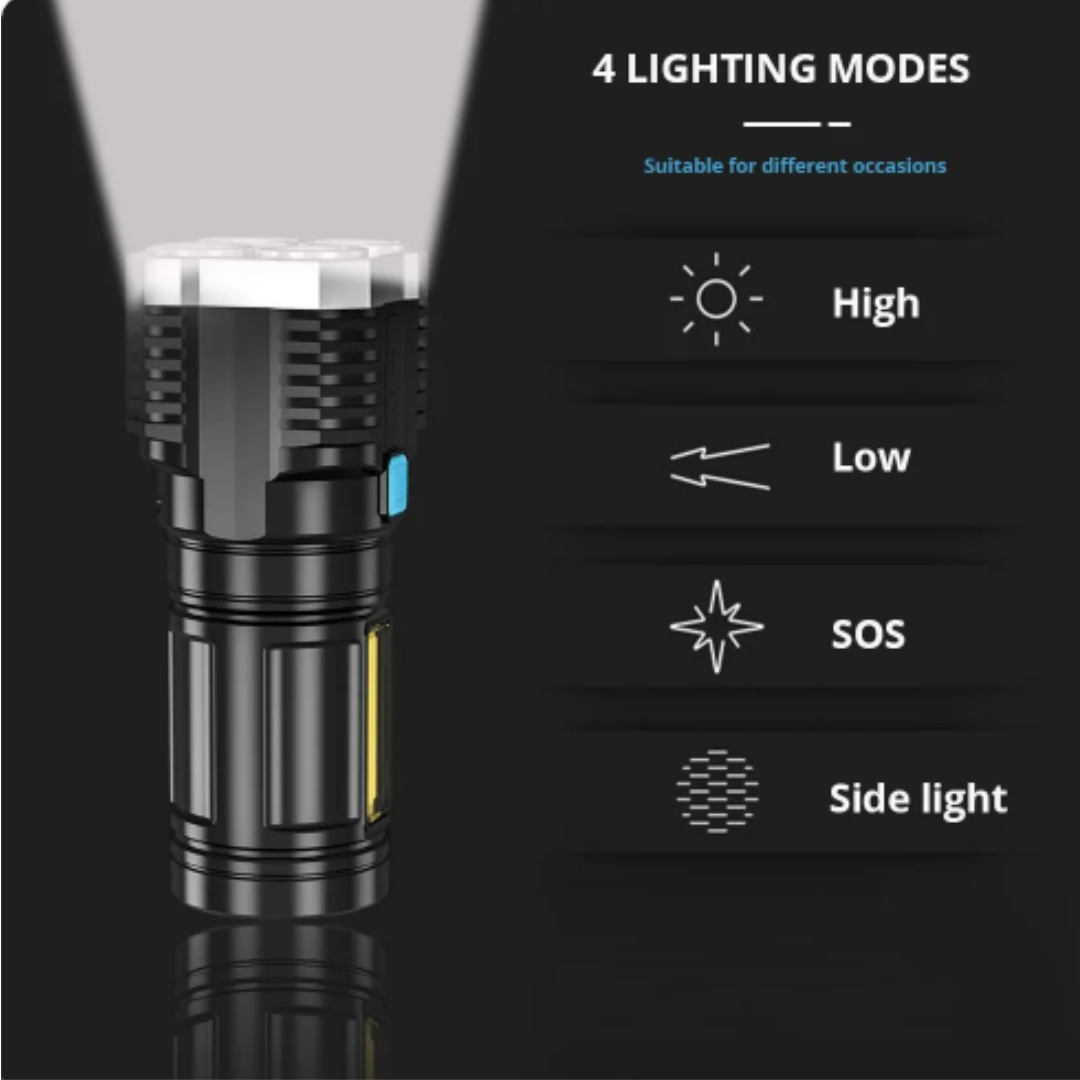 High Power LED Flashlights Camping Torch With 4 Lamp Beads And COB Side Light Rechargeable Portable Hand Lantern 4 Lighting Mode