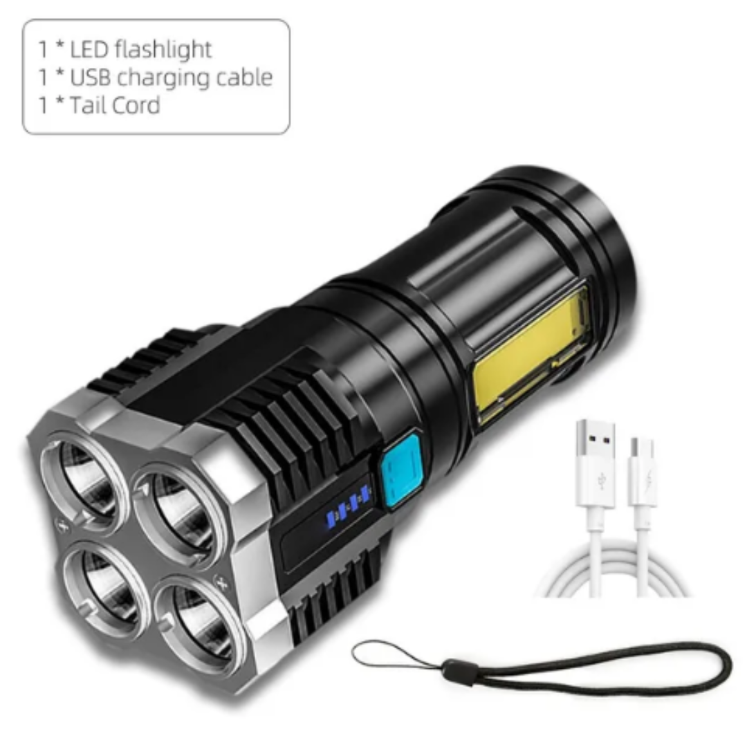 High Power LED Flashlights Camping Torch With 4 Lamp Beads And COB Side Light Rechargeable Portable Hand Lantern 4 Lighting Mode