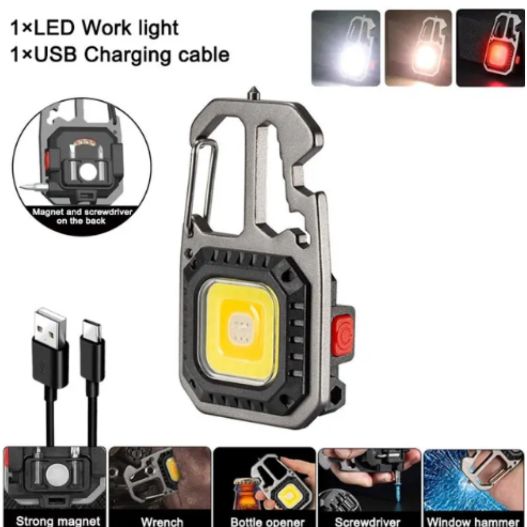 LED Portable Keychain Flashlight Outdoor Camping COB Work Light Emergency Lighting With Window Hammer Bottle Opener Lamp