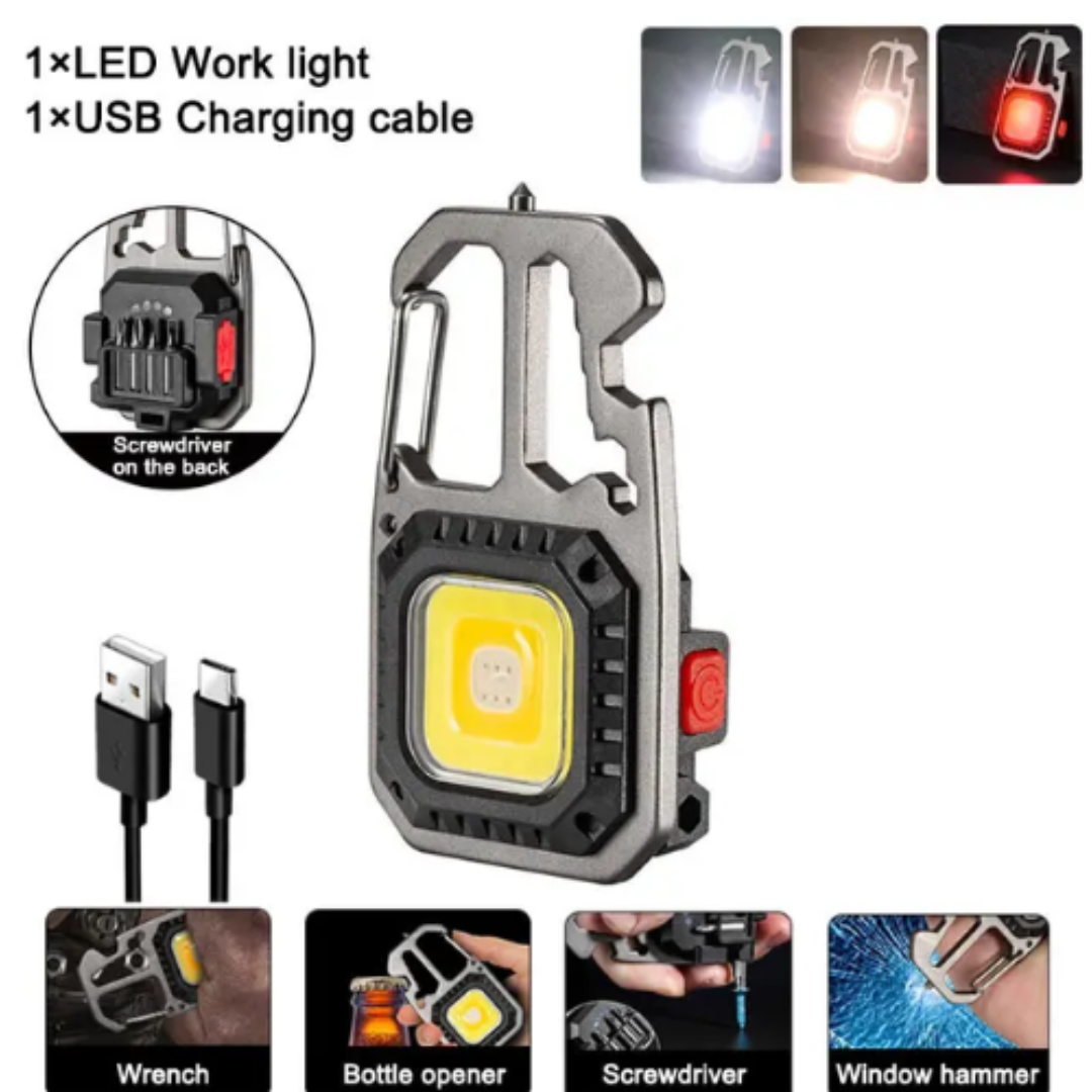 LED Portable Keychain Flashlight Outdoor Camping COB Work Light Emergency Lighting With Window Hammer Bottle Opener Lamp