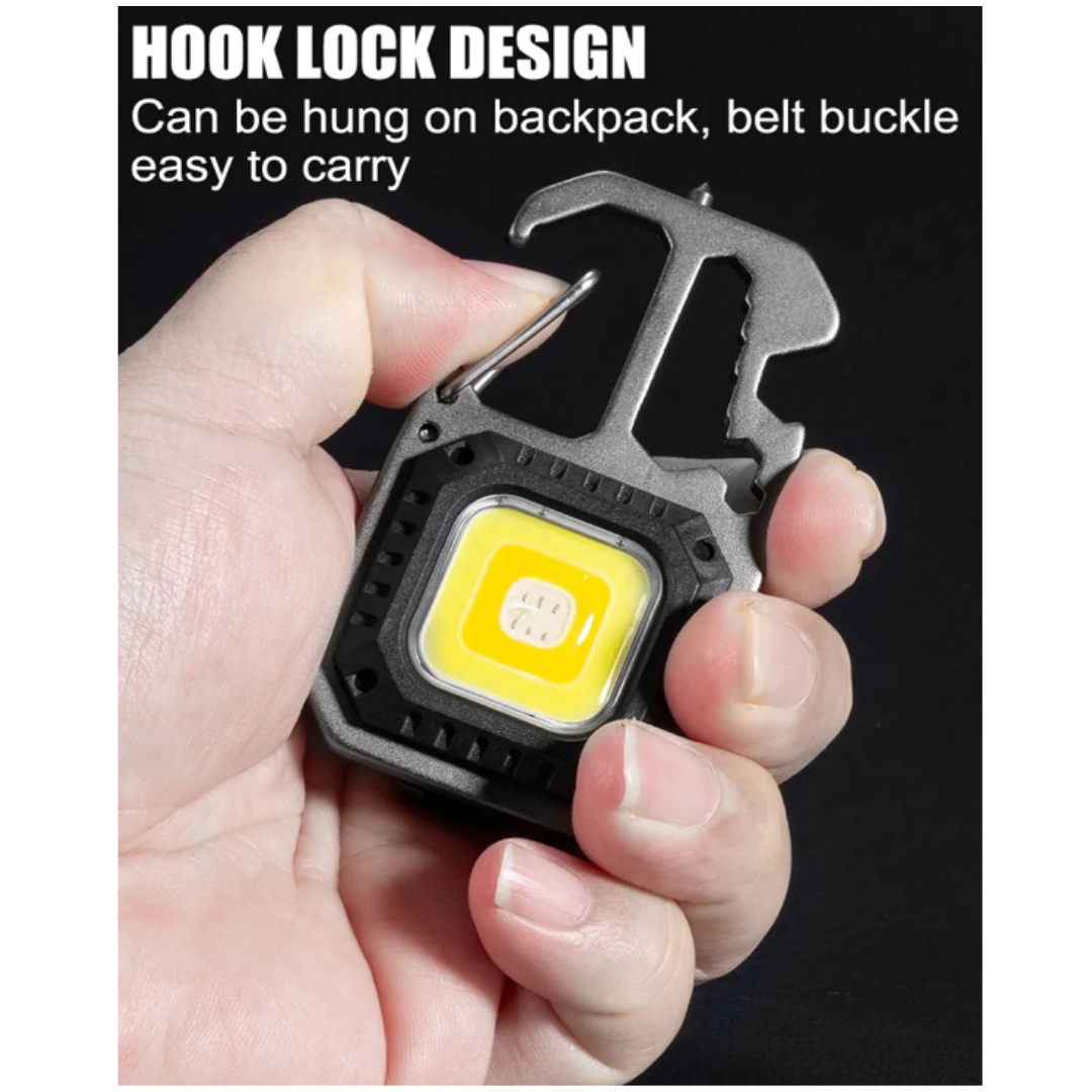 LED Portable Keychain Flashlight Outdoor Camping COB Work Light Emergency Lighting With Window Hammer Bottle Opener Lamp
