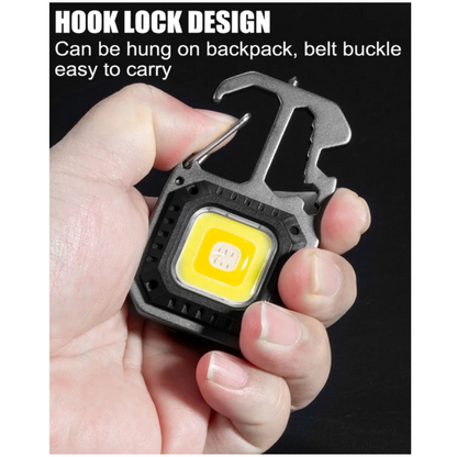 LED Portable Keychain Flashlight Outdoor Camping COB Work Light Emergency Lighting With Window Hammer Bottle Opener Lamp