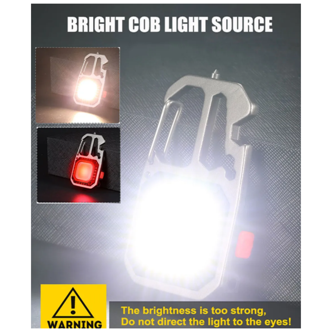 LED Portable Keychain Flashlight Outdoor Camping COB Work Light Emergency Lighting With Window Hammer Bottle Opener Lamp