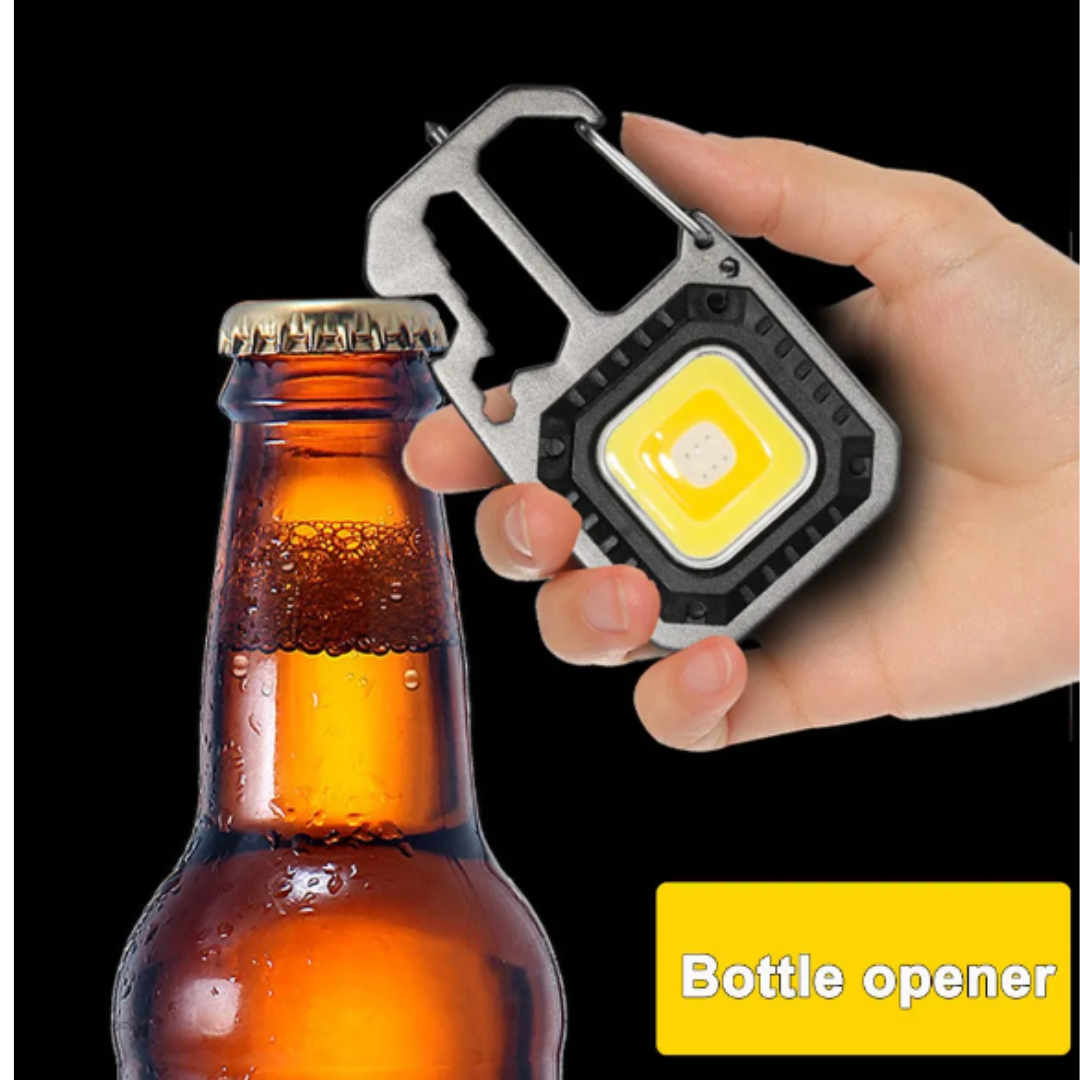 LED Portable Keychain Flashlight Outdoor Camping COB Work Light Emergency Lighting With Window Hammer Bottle Opener Lamp