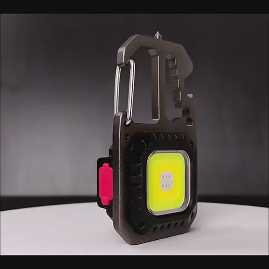 LED Portable Keychain Flashlight Outdoor Camping COB Work Light Emergency Lighting With Window Hammer Bottle Opener Lamp